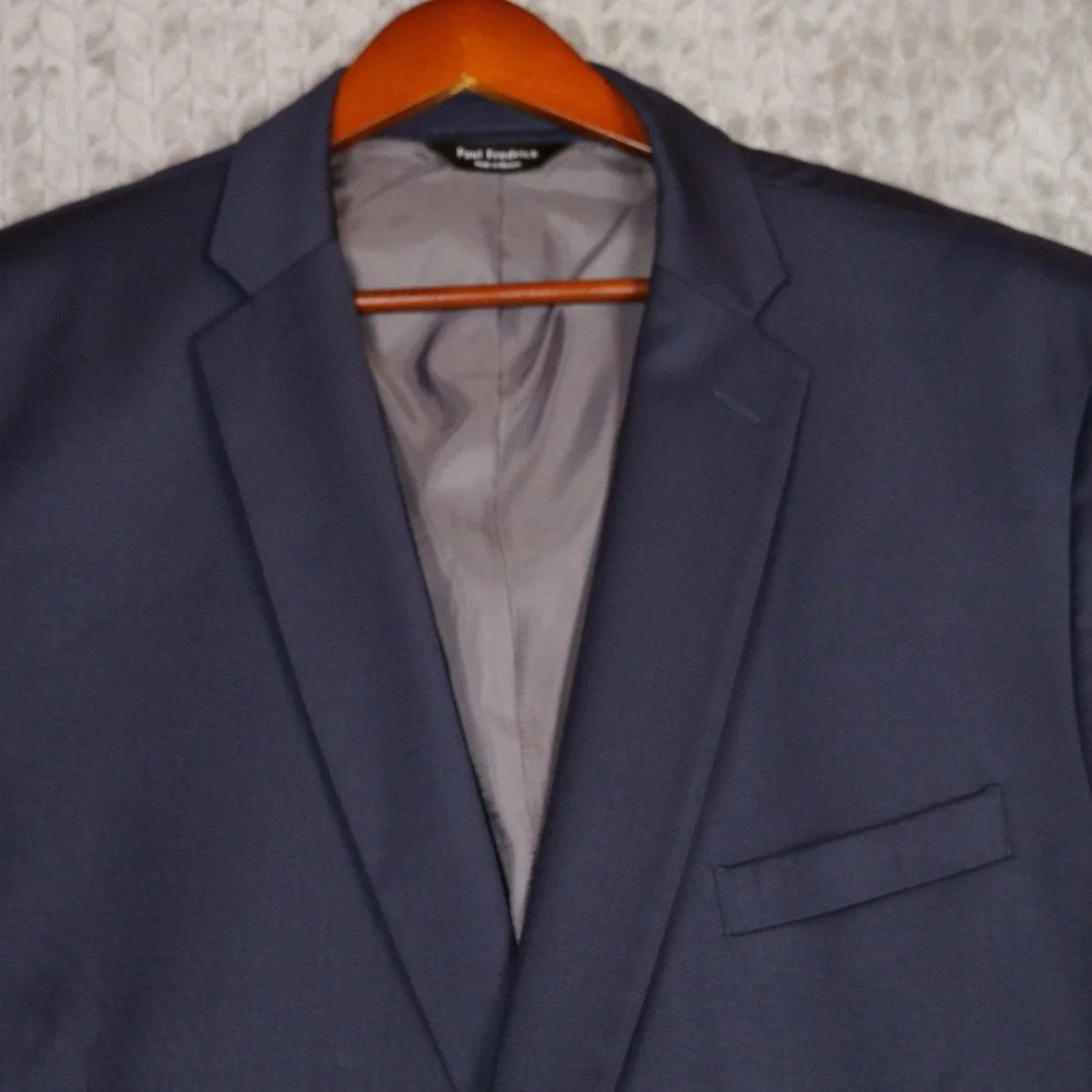Paul Fredrick Blazer Men 53L Navy Blue Gold Crest Button Wool Sport Coat Classic